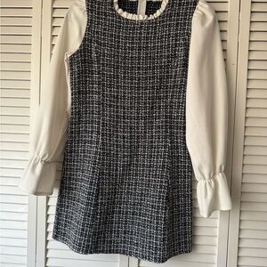 SHEIN Black and White Long Sleeve Tweed Dress